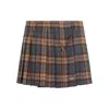 Prada Pleated Plaid Wool Miniskirt In Brown