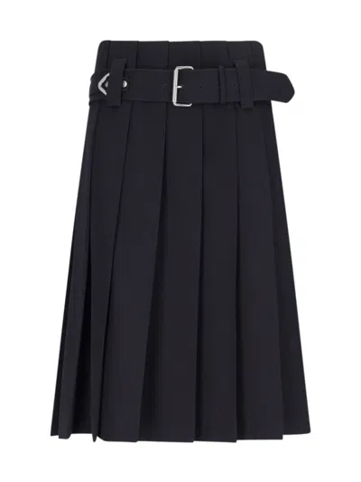 Prada Women's Wool Skirt With Brass Details In Blue