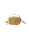 PRADA WOMEN'S WOVEN FABRIC AND LEATHER MINI-POUCH