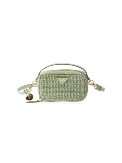 Prada Women's Woven Fabric And Leather Mini Pouch In Green