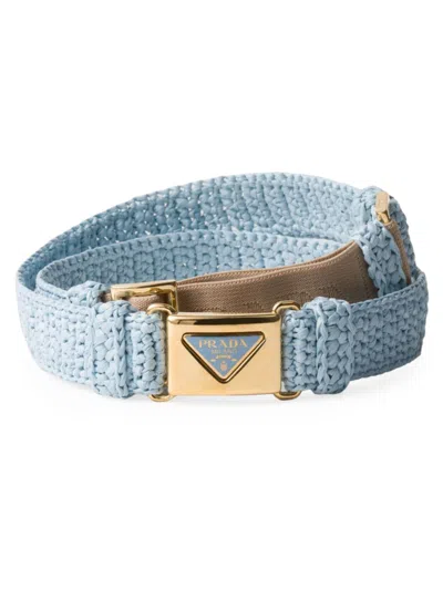 Prada Women's Woven Fabric Belt In Light Blue