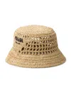 Prada Womens Neutral Embroidered Lettered-logo Crochet Bucket Hat In Beige