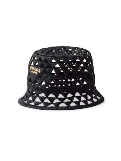 Prada Logo-embroidered Bucket Hat In Black