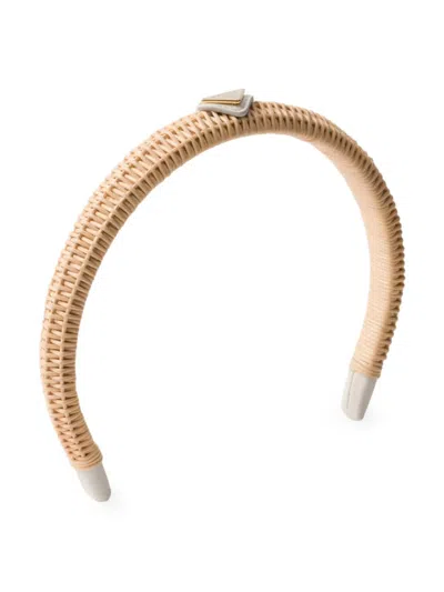 Prada Triangle-logo Interwoven Headband In Beige Khaki