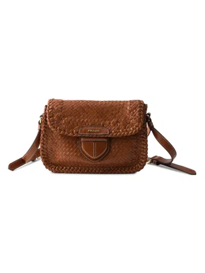 Prada Women's Woven Leather Mini Shoulder Bag In Brown