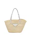 PRADA WOMEN'S WOVEN PALM AND LEATHER TOTE