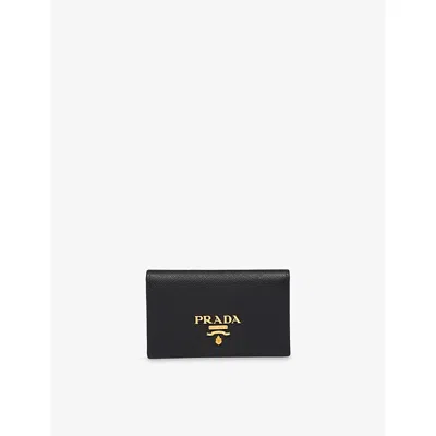 Prada Womens  Brand-embellished Leather Card Holder In Black