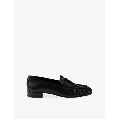 PRADA WOMENS BLACK BRAND-FOILED LEATHER LOAFERS EUR 39 / 6 UK
