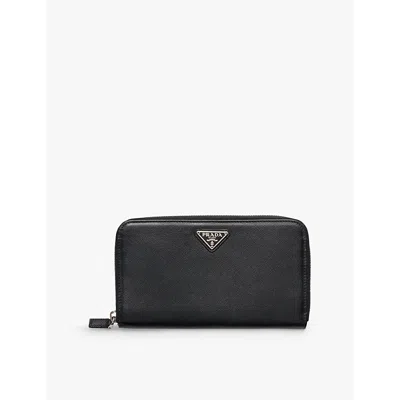 Prada Womens Black Brand-plaque Large Leather Wallet