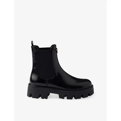 PRADA WOMENS BLACK BRAND-PLAQUE LEATHER ANKLE BOOTS EUR 38.5 / 5.5 UK