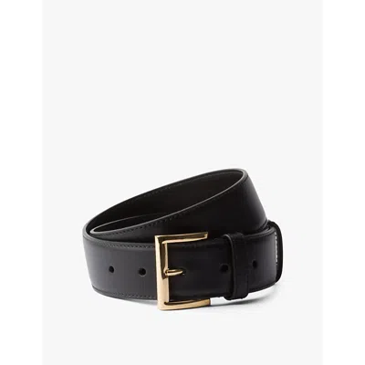 PRADA WOMENS BLACK BRAND-PLAQUE LEATHER BELT