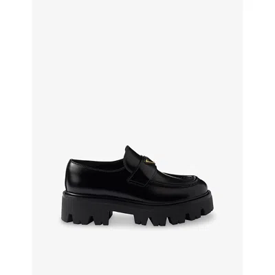 PRADA WOMENS BLACK BRAND-PLAQUE LEATHER LOAFERS EUR 36 / 3 UK