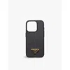 Prada Womens Black Brand-plaque Saffiano Leather Iphone 15 Pro In Black