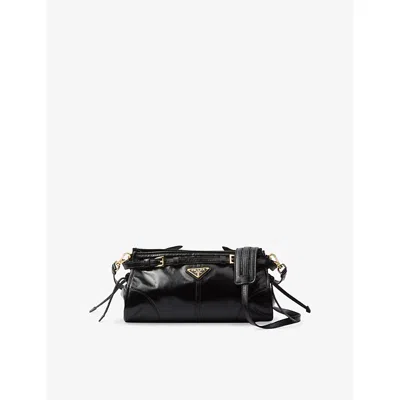 PRADA WOMENS BLACK BRAND-PLAQUE SMALL LEATHER SHOULDER BAG