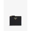 Prada Coin Purse In Saffiano Leather With Metal Triangle Logo In Black