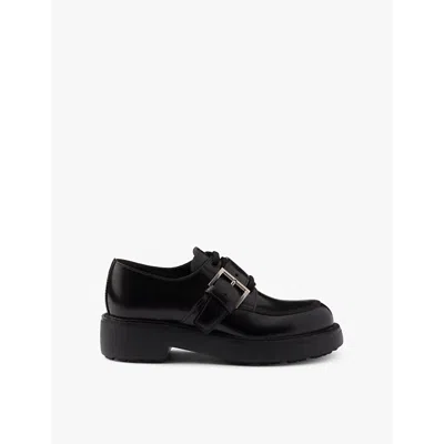 PRADA WOMENS PRADA BRANDED-BUCKLE BRUSHED LEATHER LOAFERS