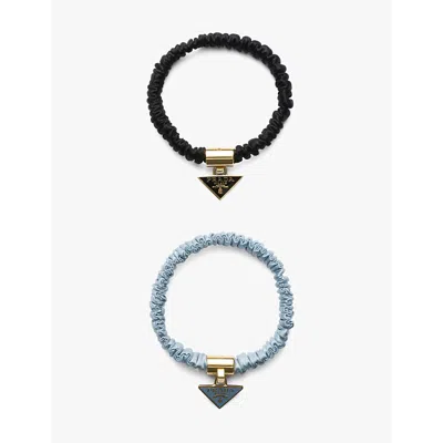 PRADA WOMENS BLACK BRANDED-CHARM PACK OF TWO SATIN HAIR TIES