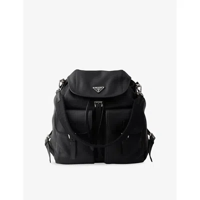 Prada Womens  Branded Leather Backpack In Black