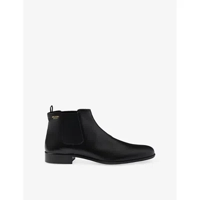 Prada Womens Black Branded Leather Boots Eur 37.5 / 4.5 Uk