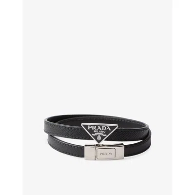 Prada Womens Black Brand-plaque Saffiano-leather Belt