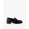 Prada Circular-buckle Leather Loafers In Black