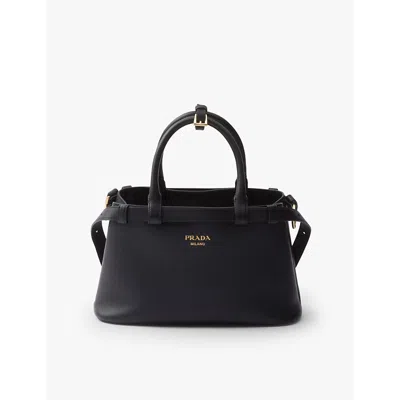PRADA WOMENS BLACK BUCKLE SMALL LEATHER TOTE BAG