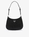 Prada Womens Black Cleo Crystal-embellished Satin Shoulder Bag In Black