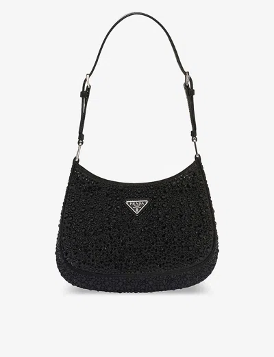 PRADA WOMENS BLACK CLEO CRYSTAL-EMBELLISHED SATIN SHOULDER BAG