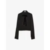 Prada Velvet Bow Crepe De Chine Shirt In Black