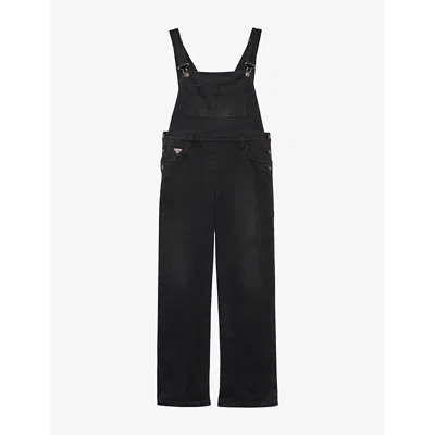 PRADA WOMENS BLACK FADED-WASH LOOSE-FIT DENIM DUNGAREES