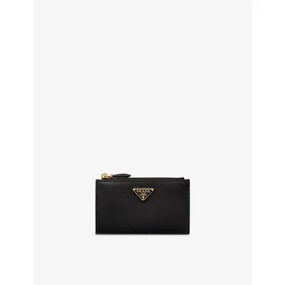 Prada Womens  Graphic-print Leather Card Holder In Black