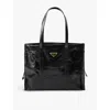 Prada Large Glossy Leather Tote Bag In Black