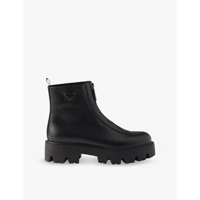 PRADA WOMENS PRADA LEATHER ZIPPER ANKLE BOOTS