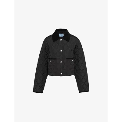 Prada Womens  Lightweight Triangle-logo Cropped Nylon Jacket In Black