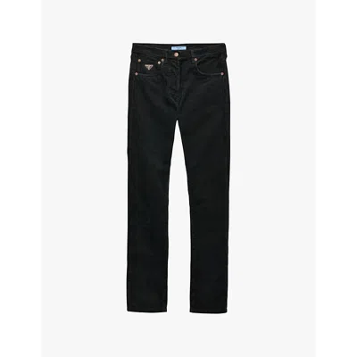 Prada Womens Black Logo-badge Straight-leg Corduroy Cotton Jeans