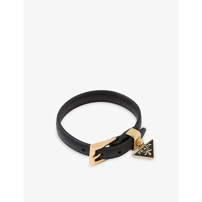 Prada Womens Black Logo-charm Leather Bracelet