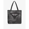 Prada Womens Black Logo-embellished Crochet Viscose Tote Bag