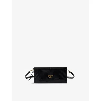 Prada Womens Black Logo-embellished Leather Wallet