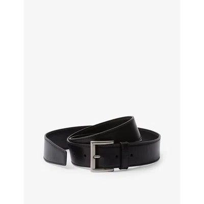 Prada Logo-engraved Leather Belt In Black