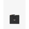 Prada Womens Black Logo-plaque Bifold Leather Card Holder