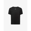Prada Womens  Logo-plaque Crewneck Slim-fit Cotton T-shirt In Black
