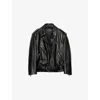 Prada Womens Black Logo-plaque Leather Biker Jacket