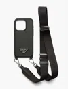 Prada Saffiano Leather Cover For Iphone 15 Pro In Black