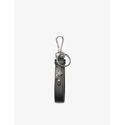 Prada Womens Black Logo-plaque Leather Keychain