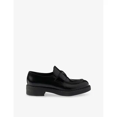 Prada Womens Black Logo-plaque Leather Loafers Eur 37 / 4 Uk