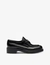 Prada Logo Plaque Spazzolato Leather Platform Moccasins In Black