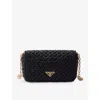 Prada Womens Black Logo-plaque Raffia-effect Woven Shoulder Bag In Black