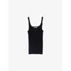 Prada Womens Black Logo-plaque Ribbed Cotton Tank Top
