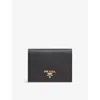 Prada Womens Black Logo-plaque Small Leather Wallet In Black