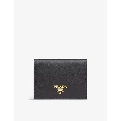 Prada Womens Black Logo-plaque Small Leather Wallet